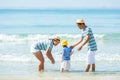 Happy family summer seaÃÂ  beach vacation. Asia youngÃÂ people lifestyle travel enjoy fun and relax Royalty Free Stock Photo